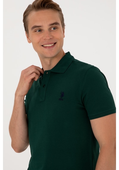 U.S. Polo Assn. Erkek Slim Fit Polo Yaka Koyu Yeşil Basic Tişört 50298041-VR079
