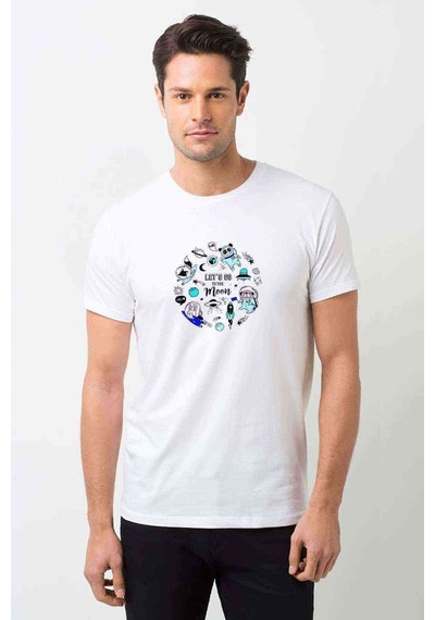 Let'S Go To The Moon Baskılı Beyaz Erkek Tshirt (528598726)