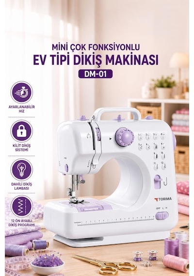 Torima DM01 12 Desenli Pedallı Ev Tipi Beyaz Mini Dikiş Makinesi