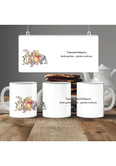 Winnie The Pooh Tasarım Dostluk Temalı Kupa Bardak Dosta, Arkadaşa, Sevgiliye Hediye Bardak Beyaz