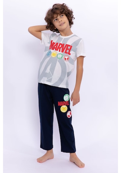 Avengers Lisanslı Marvel Krem Erkek Çocuk Bisiklet Yaka Pijama Takımı Krem