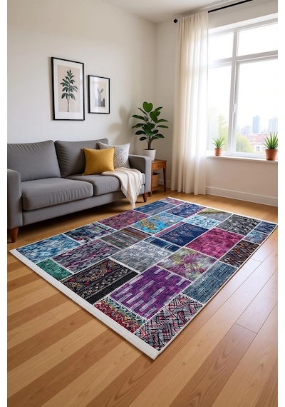 Blghome Dokuma Tabanlı Dijital Baskı Halı Blg3804 Gri