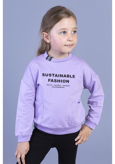 Toontoy Kids Toontoy Kız Çocuk Cep Detaylı Baskılı Sweatshirt Lila
