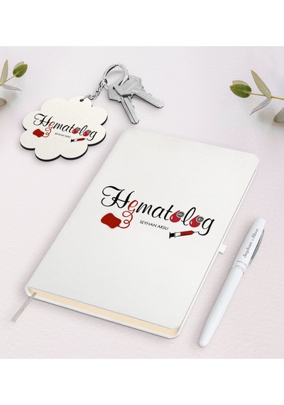 Kişiye Özel Hematolog Beyaz Defter Kalem Ve Anahtarlık Set