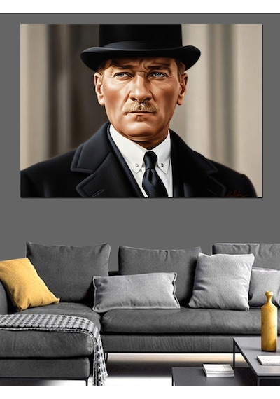 Şık Mustafa Kemal Atatürk Portresi Dekoratif Kanvas - Mdf Ahşap Tablo