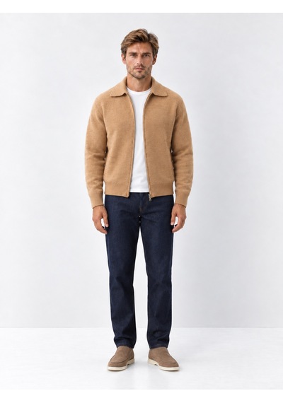 Xint Camel Regular Fit Polo Yaka Hırka 801716