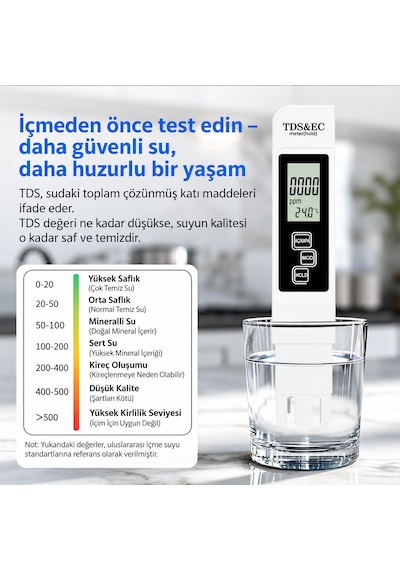 Optivya A1 Dijital Tds Ec Sıcaklık Ölçer Su Kalite Test Cihazı 1 Adet