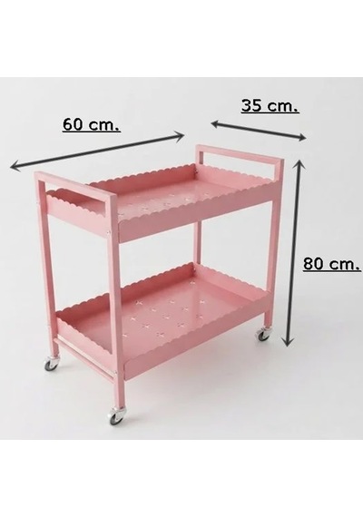 Pembe Servis Arabası Tekerlekli Mutfak Rafı 4020