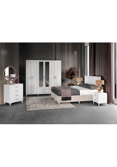 Sanat 6 Kapaklı Komple Mdf Beyaz Yatak Odası Takı