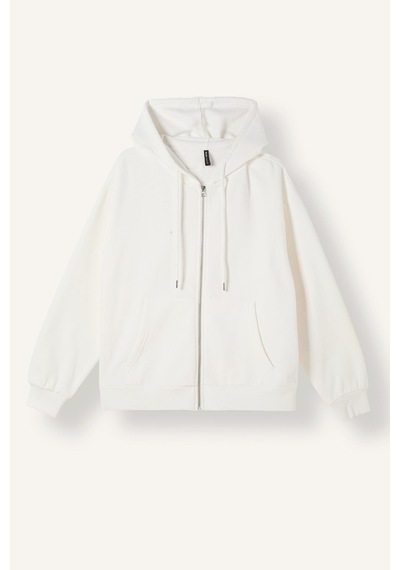 Defacto Relax Fit Kapüşonlu Cepli Basıc Fermuarlı Sweatshirt C1809ax26wner105 Ekru-er105