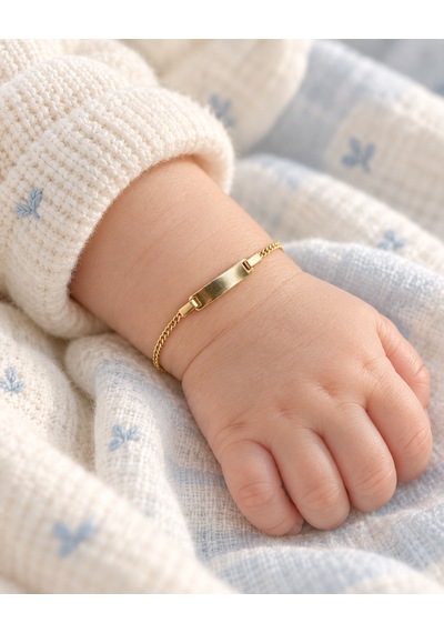 14 Ayar Altın Gurmet Zincirli İsim Yazılabilir Çocuk Künye Bileklik 13 Cm
