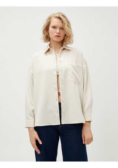 Koton Relax Fit Gömlek Cepli Uzun Kollu Bej 3sak60189pw Ekru