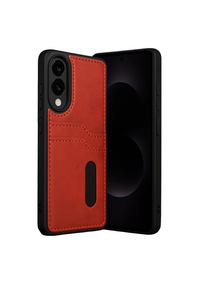 Anka Cep Cep Telefonu Aksesuarları İle Uyumlu S25 Edge Kırmızı Kartvizitli Deri Kılıf, Sara- S25 Edge Kılıf Sku: Zeusstkf83e637835