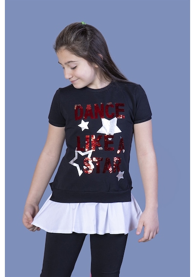 Toontoy Kids Toontoy Kız Çocuk Dance Pul Nakışlı Tişört Siyah