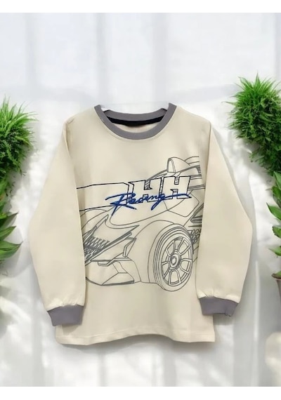 Zekids Erkek Çocuk Racing Sweatshirt-14666 Krem