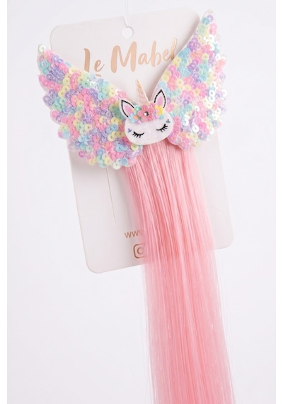Pembe Unicorn Figürlü Pul Detaylı Saçlı Kız Çocuk Klips Toka Pembe