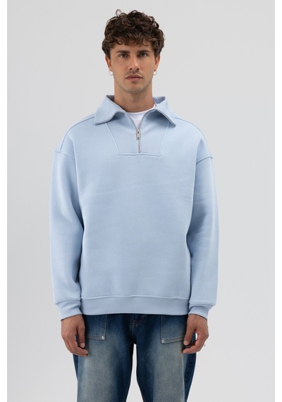 Vamos Basic Fermuarlı Dik Yaka Sweatshirt Bebe Mavi