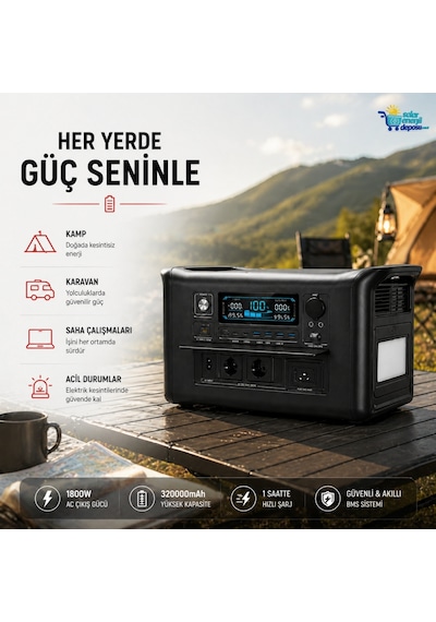 Or-tec 1800w Taşınabilir Güç İstasyonu 320000mah Hızlı Şarjlı Power Station 100watt Flexy Panel Kamp, Karavan Ve Acil Durum Enerji Kaynağı
