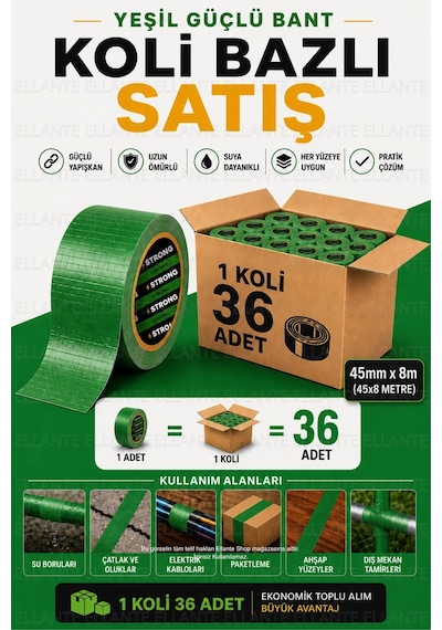Yeşil Güçlü Tamir Bandı 45mm X 8m Çok Amaçlı Su Geçirmez Tamir Bandı 36 Adet