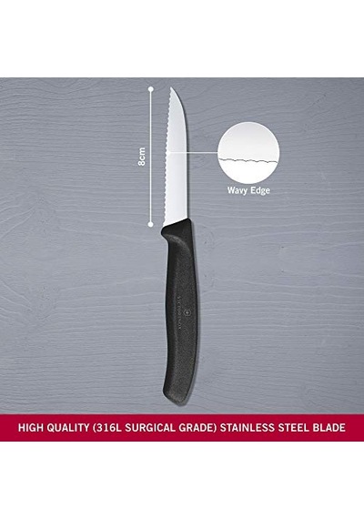 6.7433 Swissclassic 8cm Tırtıklı Soyma Bıçağı, Siyah Çok Renkli