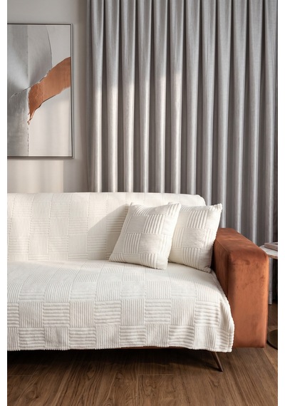 Krem Yumuşak Dokulu Koltuk Kanepe Örtüsü Dekoratif Kaymaz Yıkanabilir Premium Koltuk Şalı 170x200cm