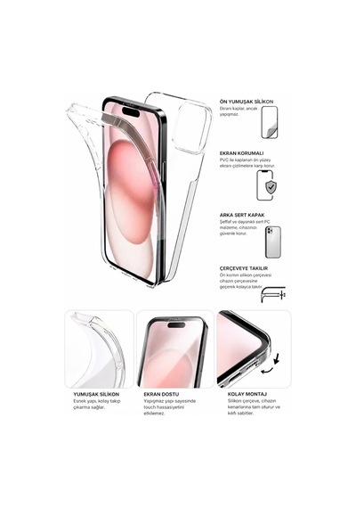 Apple, Uyumlu iPhone 11 Çift Taraflı Silikon Kılıf Şeffaf