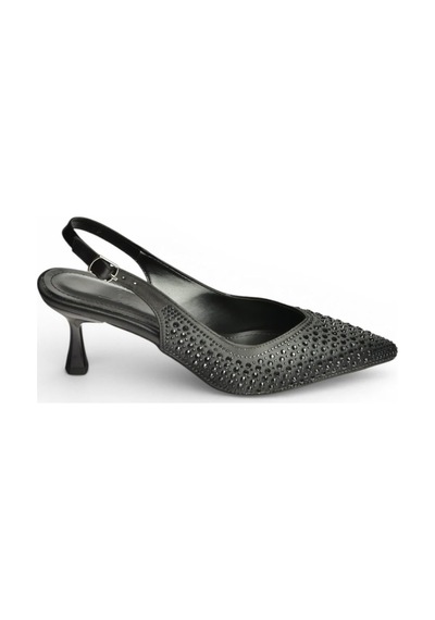 Fox Shoes Y676198104 Siyah Kumaş Taşlı Alçak Topuklu Kadın Abiye Ayakkabı