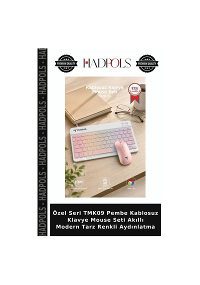 Özel Seri Tmk09 Pembe Kablosuz Klavye Mouse Seti Akıllı Modern Tarz Renkli Aydınlatma