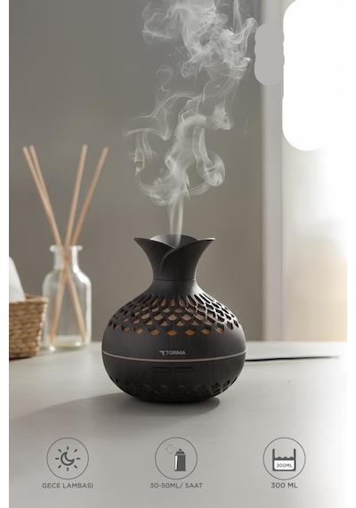 H15 Koyu Kahve Led Işıklı 300ml Sessiz Ultrasonik Flower Hava Nemlendirici (İthalatçı Garantili)