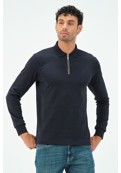 Fermuarlı Uzun Kollu Regular Fit Erkek Polo Yaka T-shirt Lacivert