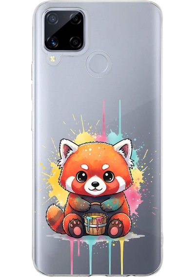 Realme C15 İle Uyumlu Splash Tilki Tasarımlı Şeffaf Silikon Kılıf Şeffaf