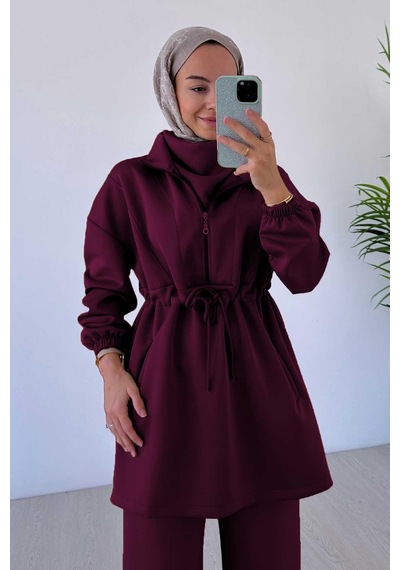 Kahijab Tasarım Yaka Scuba Takım - Bordo Bordo