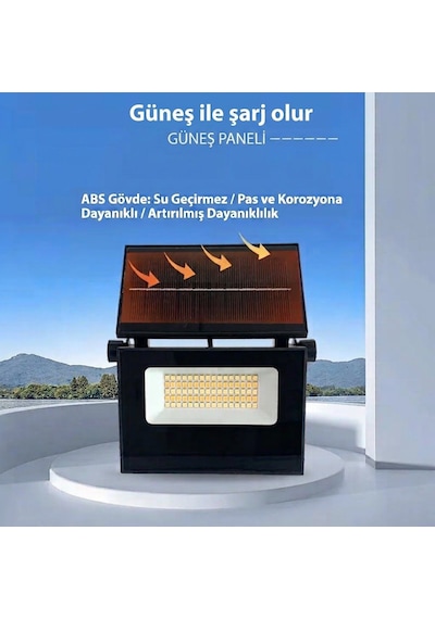 Güneş Enerjili Led Projektör Hareket Sensörlü Solar Aydınlatma Lamba 180 Lümen Su Toz Geçirmez