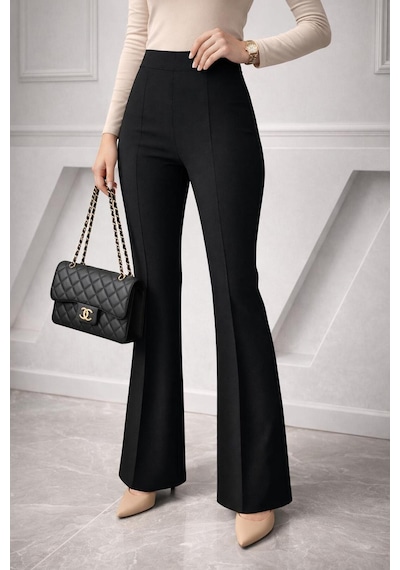 Unika Boutique Trend İspanyol Paça Bel Ve Bacak Bölgesi Toparlayıcı Tayt Pantolon siyah