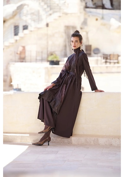 Misswhence Patchwork Elbise 40825 Kahve Kahverengi
