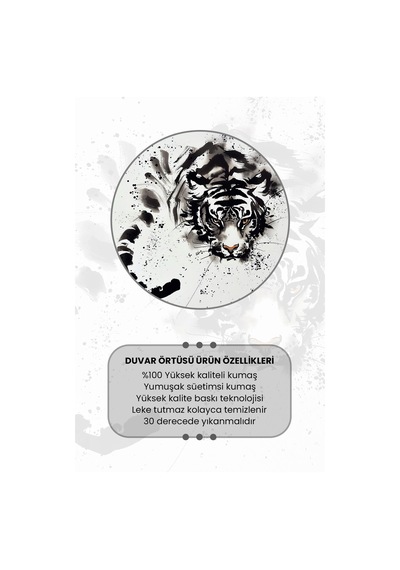 Beyaz Kaplan Desenli Duvar Halısı Duvar Örtüsü Tapestry Süet Dokulu Kumaş