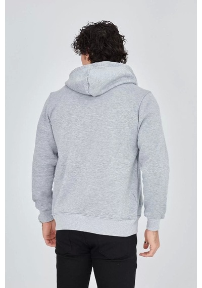 Unisex Tam Fermuarlı Kapşonlu Sweatshirt - Gri Gri