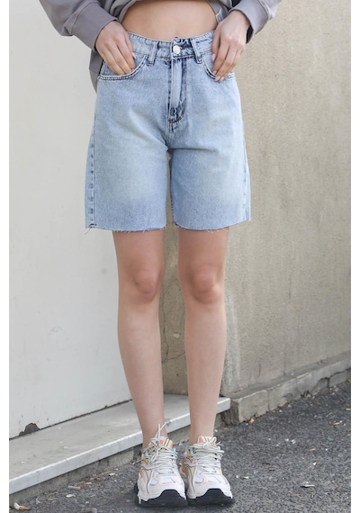 Madmext Buz Mavisi Yüksek Bel Regular Fit Basic Kot Şort Mg1495 Buz Mavisi