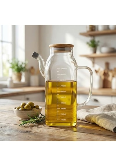 Ayrex 1000ml Bambu Kapaklı Cam Yağlık Ve Sirkelik Dayanıklı Ve Şeffaf Sıvı & Mutfak İçin Hassas Sıvı Öl Diğer