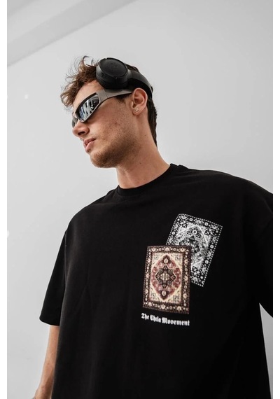 Erkek Yazlık Bisiklet Yaka Baskılı Regular Fit Tişört Kısa Kol T-shirt - Siyah