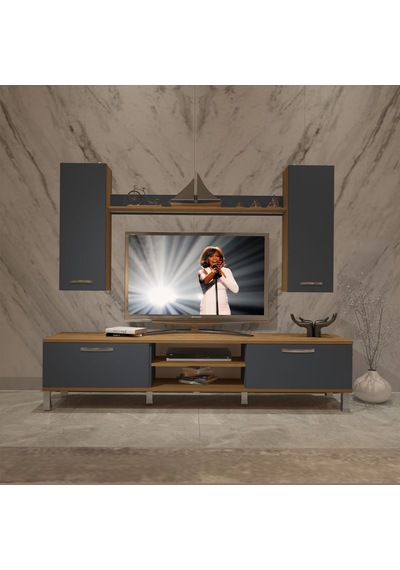 Decoraktiv Eko 7 Mdf Dvd Krom Ayaklı Tv Ünitesi Tv Sehpası Pera - Antrasit