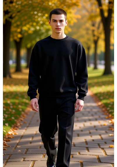 Benerly Erkek Bisiklet Yaka Standart Kol Oversize Waffle Dokuma Sweatshir siyah