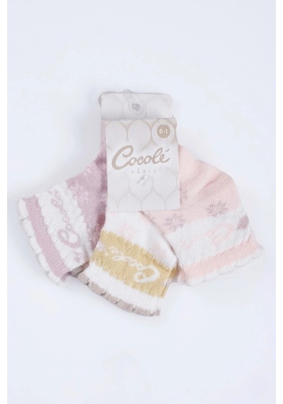 Cocole Socks Kız Çocuk Soket Çorabı 3 Lü Set Pamuklu Özel Logolu Seri & Çiçekli Desenli Çok Renkli