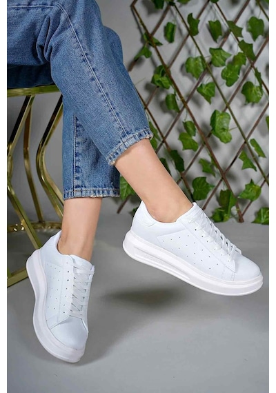 Medusa Kadın Beyaz Kalın Yüksek Taban Hafif Günlük Sneaker Beyaz