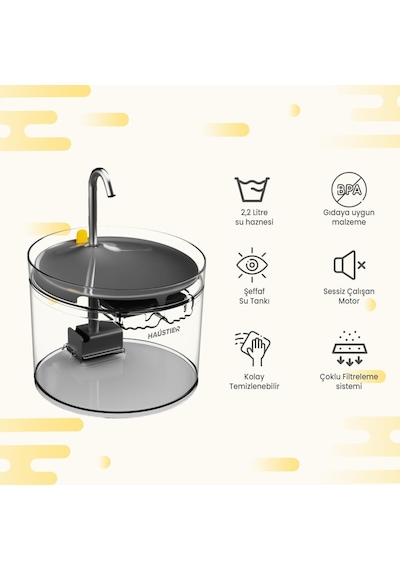 Haustier Fw3 Siyah Otomatik App Kontrollü Akıllı Kedi Mama Kabı &amp Otomatik Kedi Su Pınarı 2'li Set - Akıllı