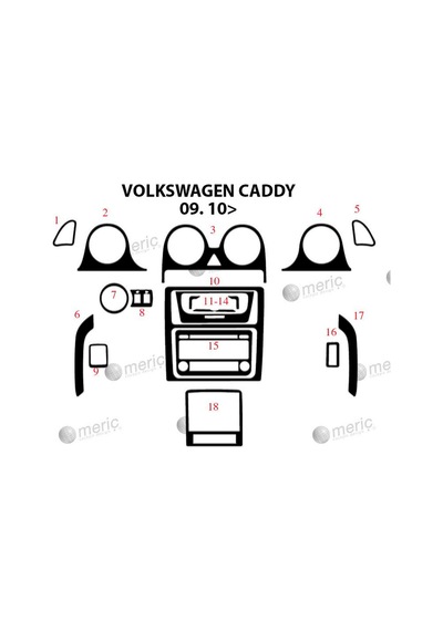 Volkswagen Caddy Torpido Kaplama 2010 18 Parça Piano Black