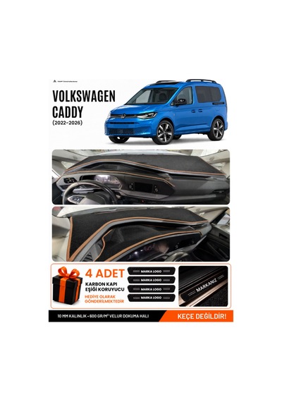 Volkswagen Caddy 2022-2026 Uyumlu Torpido Örtüsü, Torpido Kılıfı - Siyah Kahverengi