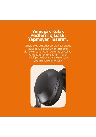 Kulak Üstü Bluetooth Kulaklık Net Ve Dengeli Ses - Uzun Pil Ömrü Siyah