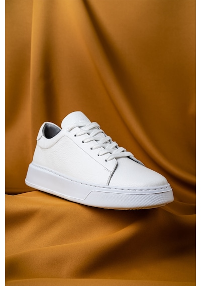 Beyaz Casual Bağcıklı Deri Sneakers Beyaz