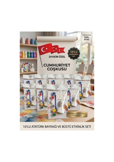 10 Lu Atatürk Ve Türk Bayrağı Boyama Seti Taş Boyama 10lu Set - 931405883